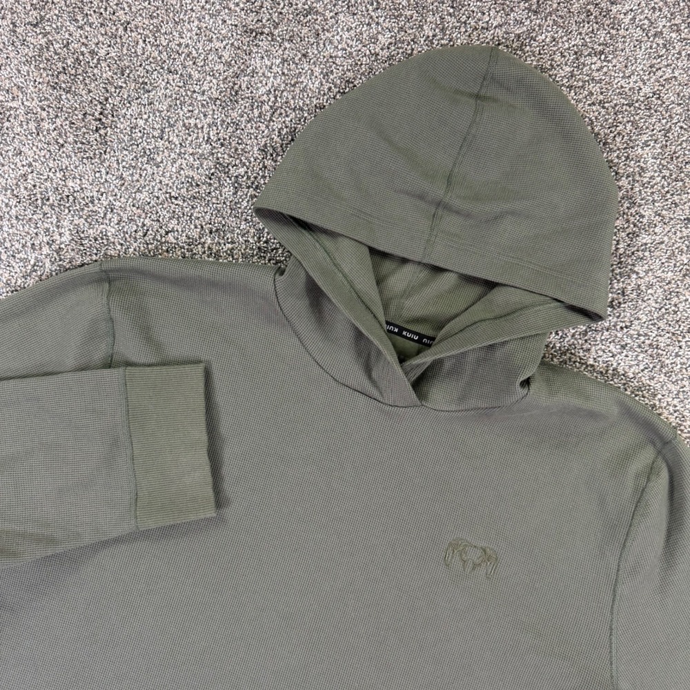 KUIU Waffle Knit Hoodie Mens 3XL Olive Green Pullover XXXL Long Sleeve Hunt Hike
